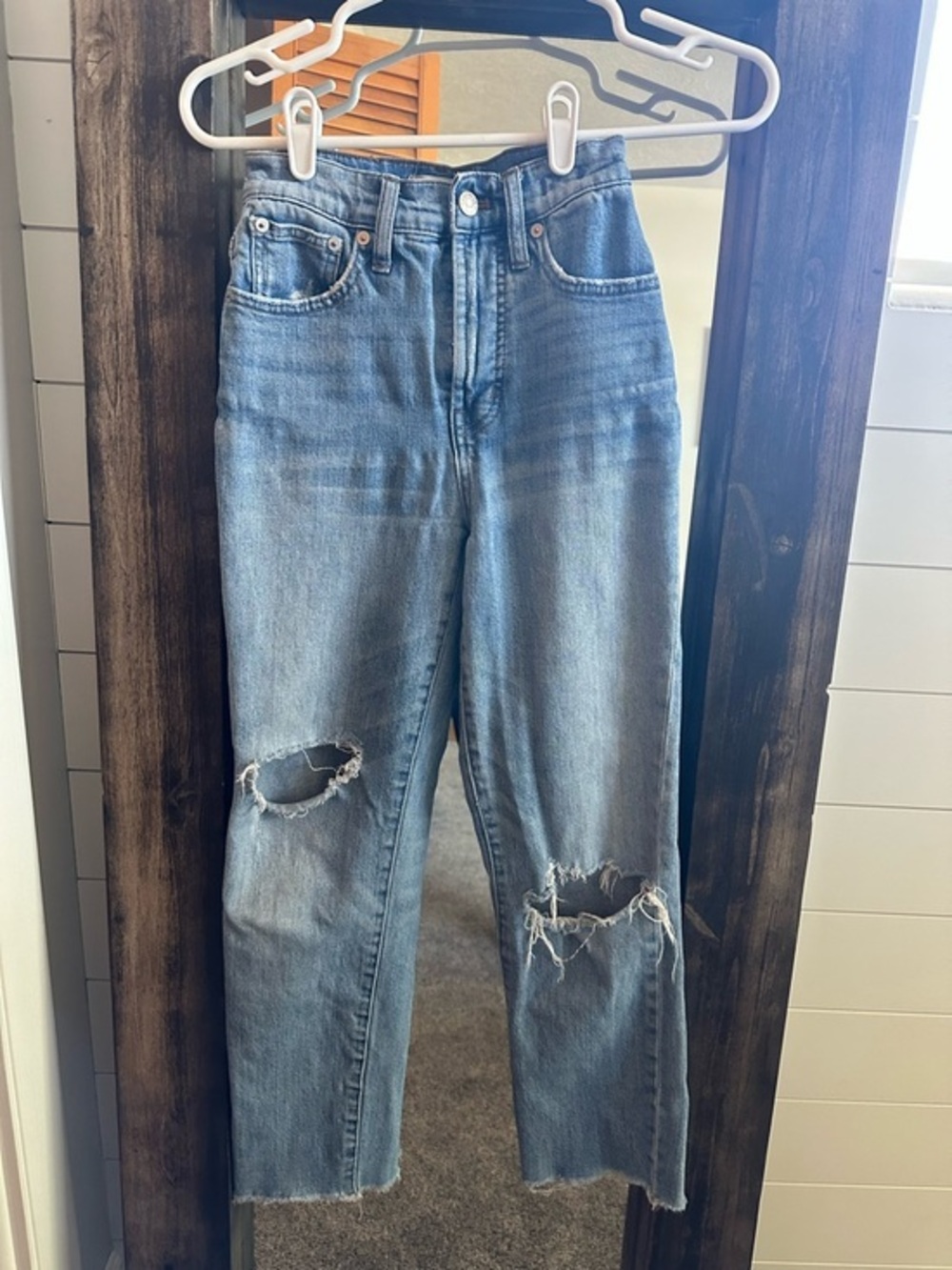 Madewell Distressed Jeans Women’s 23 High Rise Straight Crop Raw Hem Boho grunge